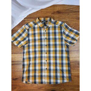 Arc'teryx Brohm Short Sleeve Shirt Mens Large Yellow Brown Plaid Check Hiking